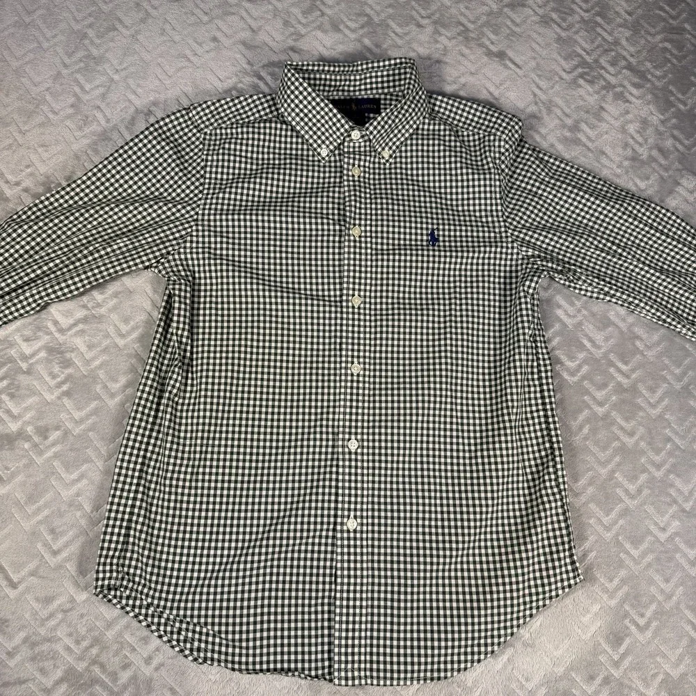Ralph Lauren Shirt Boys Large 14-16 Green Gingham Button Down Long Sleeve Top
